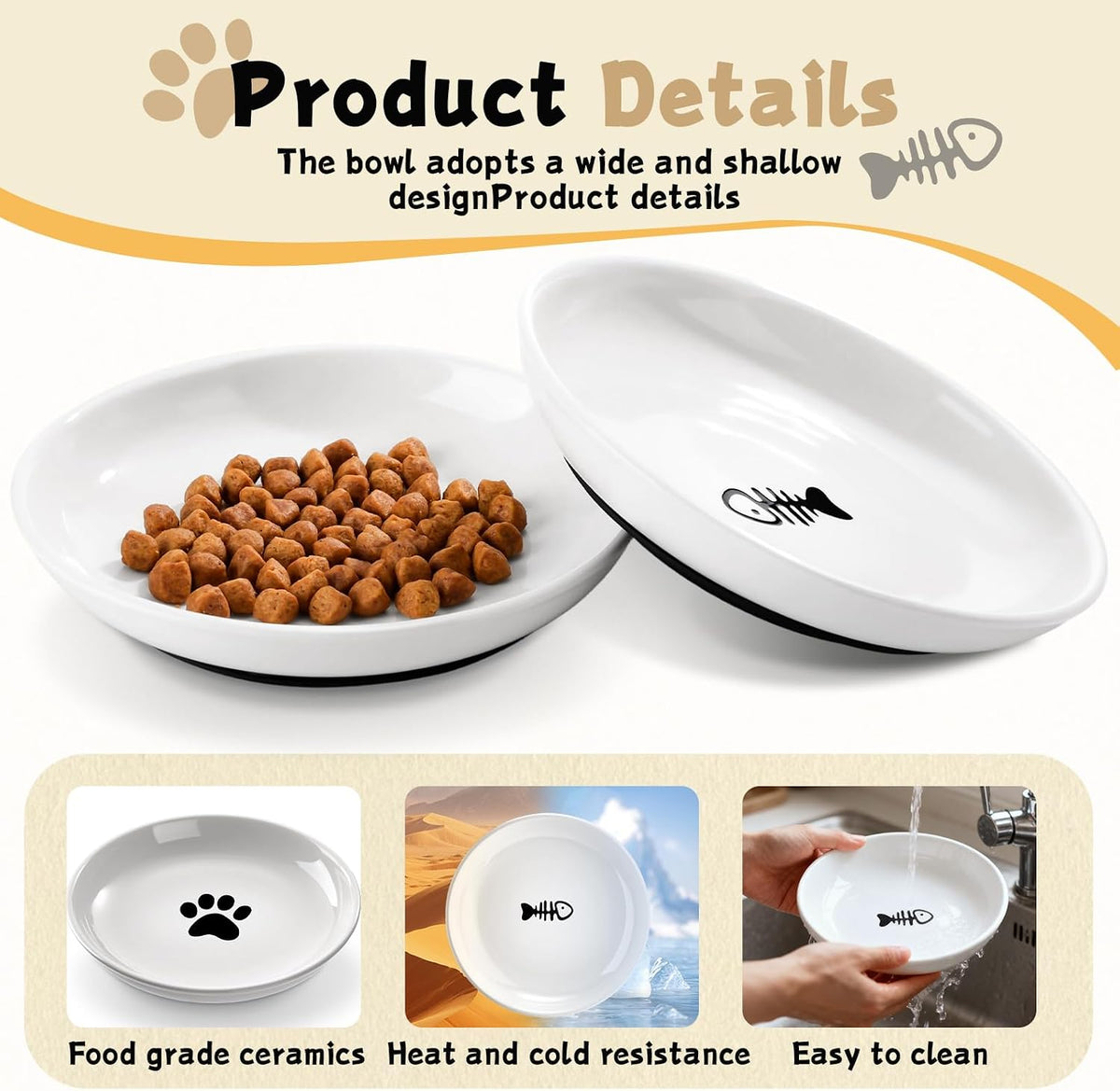Cat Food Bowl, 8 Pack Premium Ceramic Cat Bowls,Non-Slip Silicone Bottom, Small Food Dishes for Indoor, Wide & Shallow for Whisker Fatigue, Easy Clean Pet Feeding Bowls