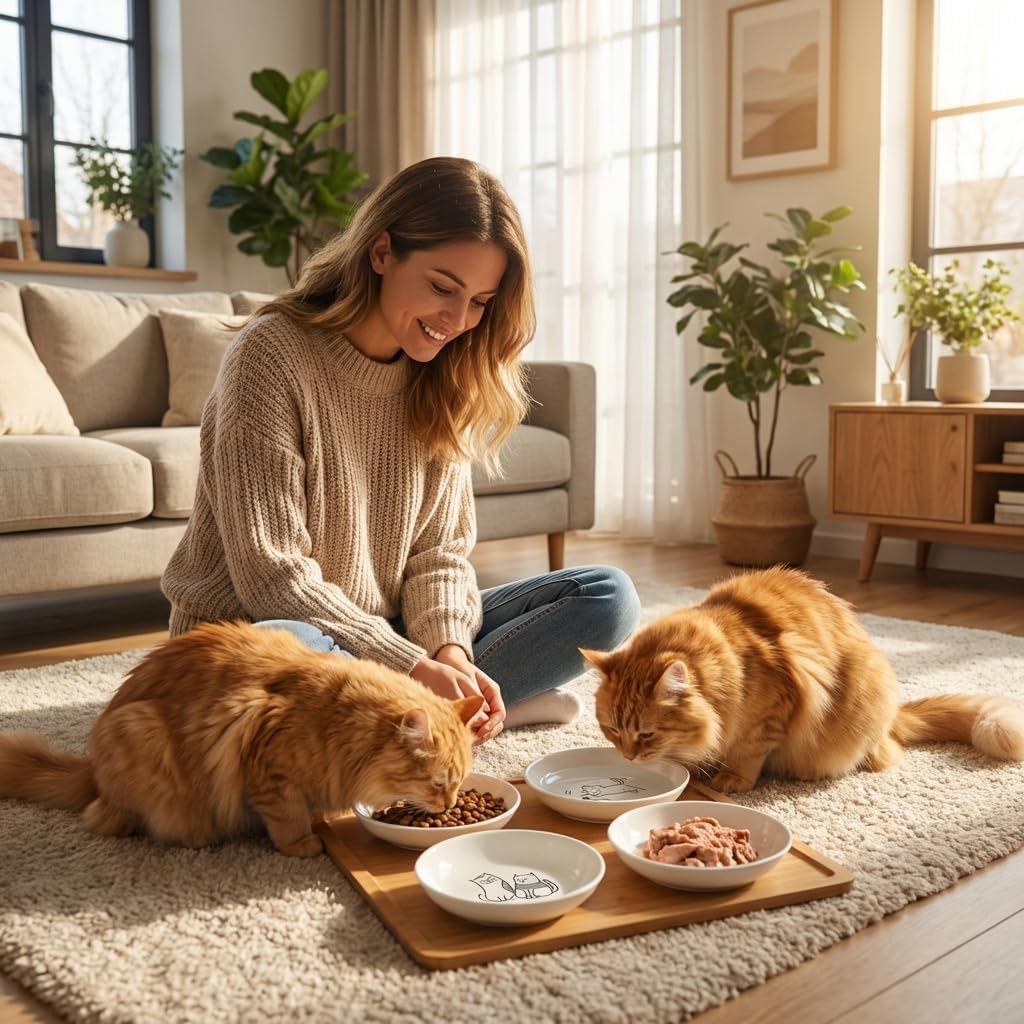 Non-Slip Cat Food Bowls, 6 Pack Whisker-Friendly Ceramic Bowls