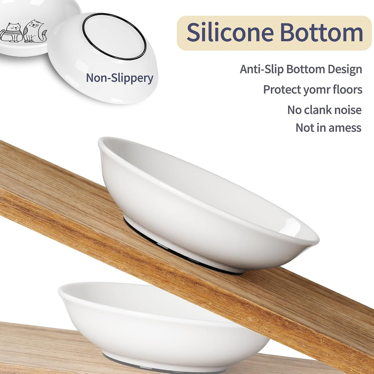 Non-Slip Cat Food Bowls, 6 Pack Whisker-Friendly Ceramic Bowls