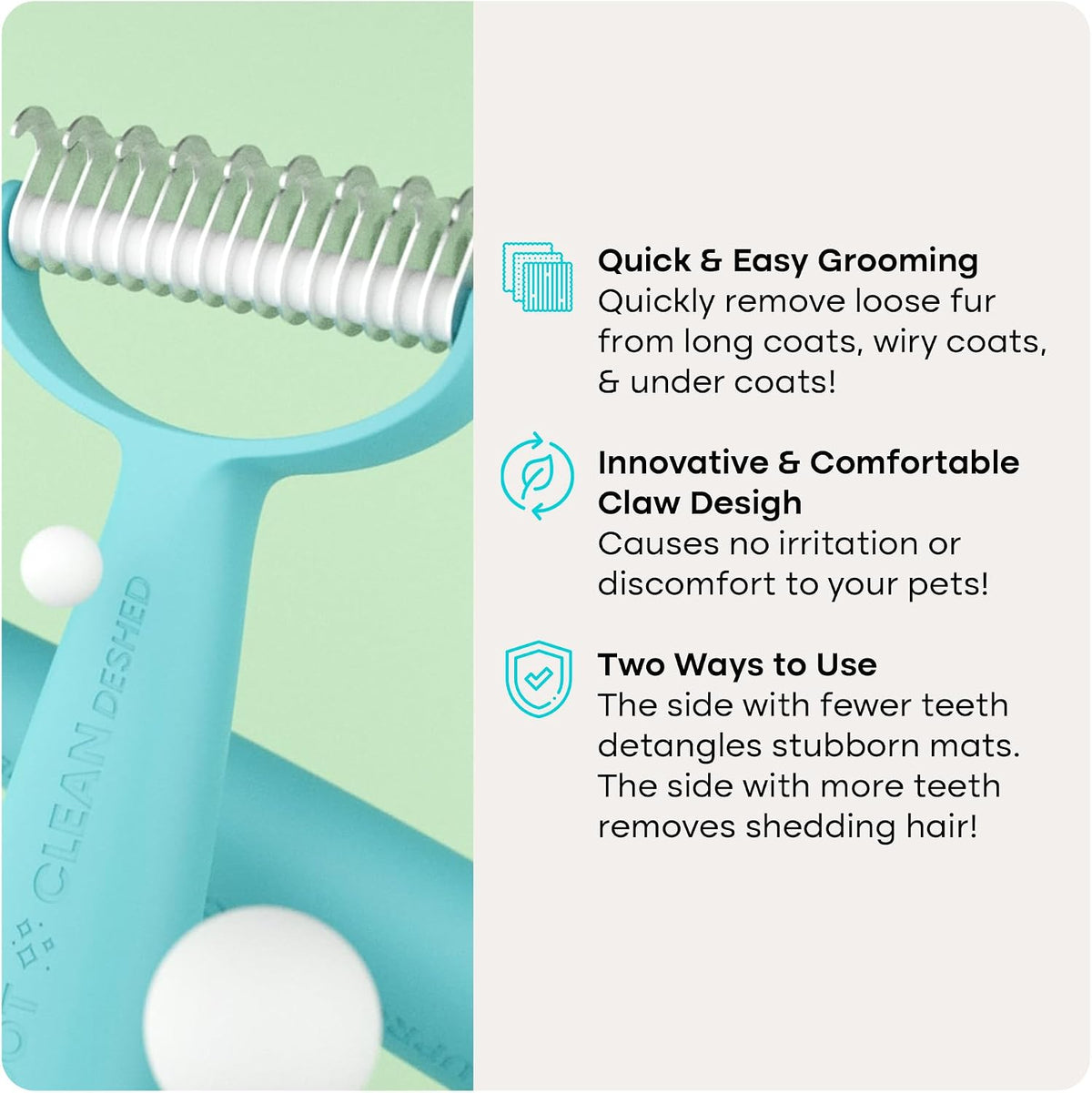Uproot Clean Undercoat Rake & Pet Dematting Comb, Gentle on Skin: 2in1 Tool