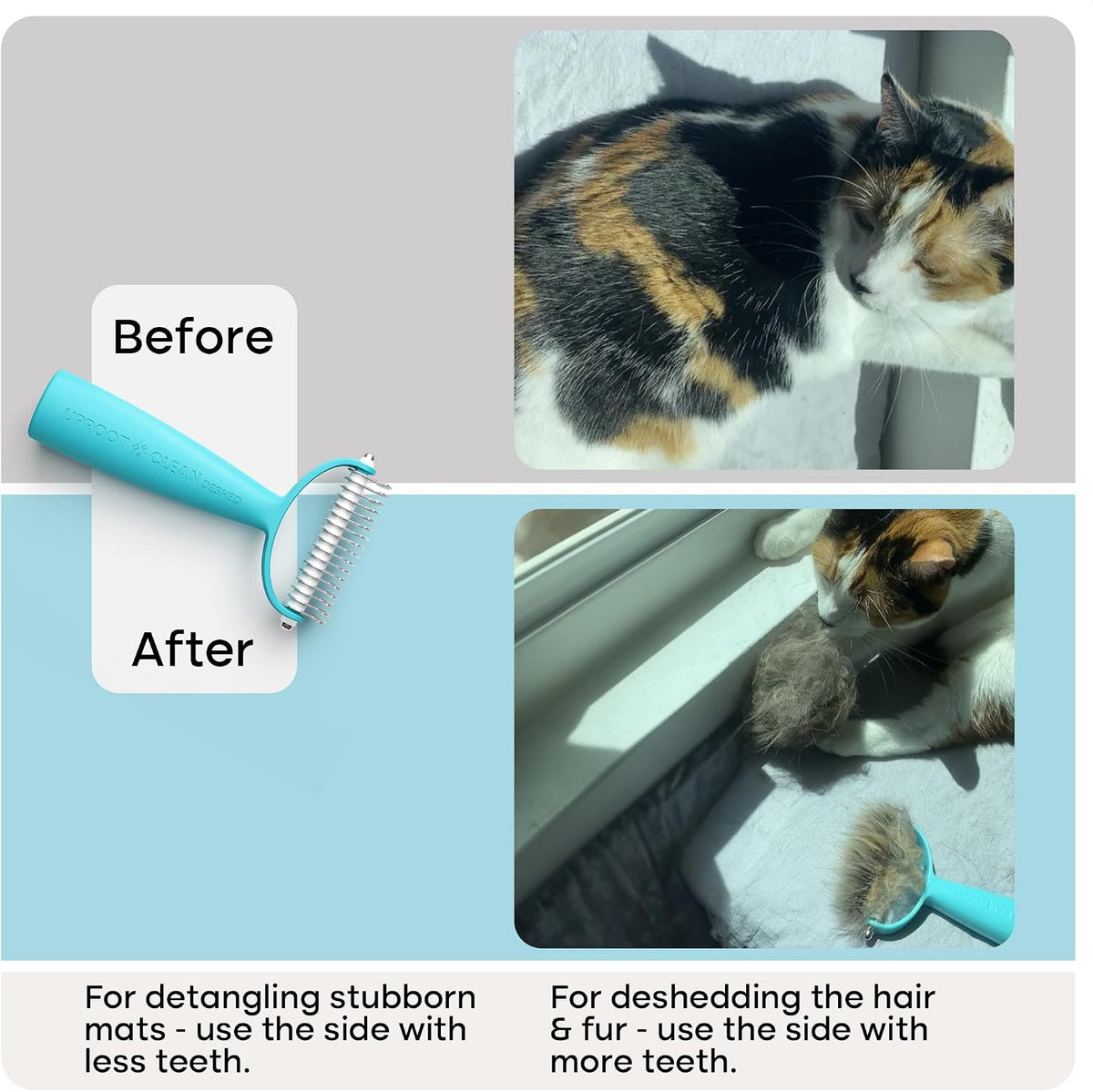 Uproot Clean Undercoat Rake & Pet Dematting Comb, Gentle on Skin: 2in1 Tool