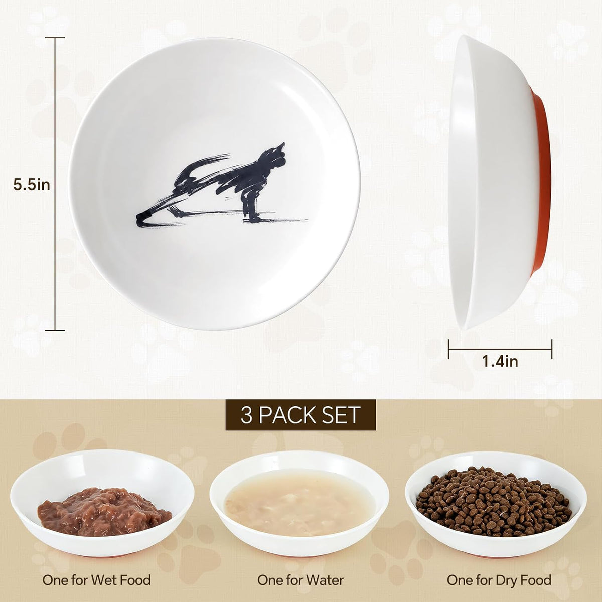 Ceramic Cat Bowls Whisker Friendly, Whisker Fatigue Cat Bowl Shallow & Wide