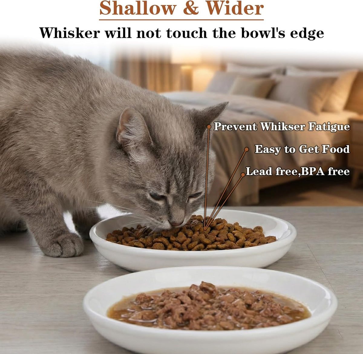 Kenaoeoe Cat Food Bowl 6 Pack Ceramic Cat Bowls with Non-Slip Base Anti Whisker Fatigue Shallow Cats Plates for Food and Water, Fishbone and Paw Print Design