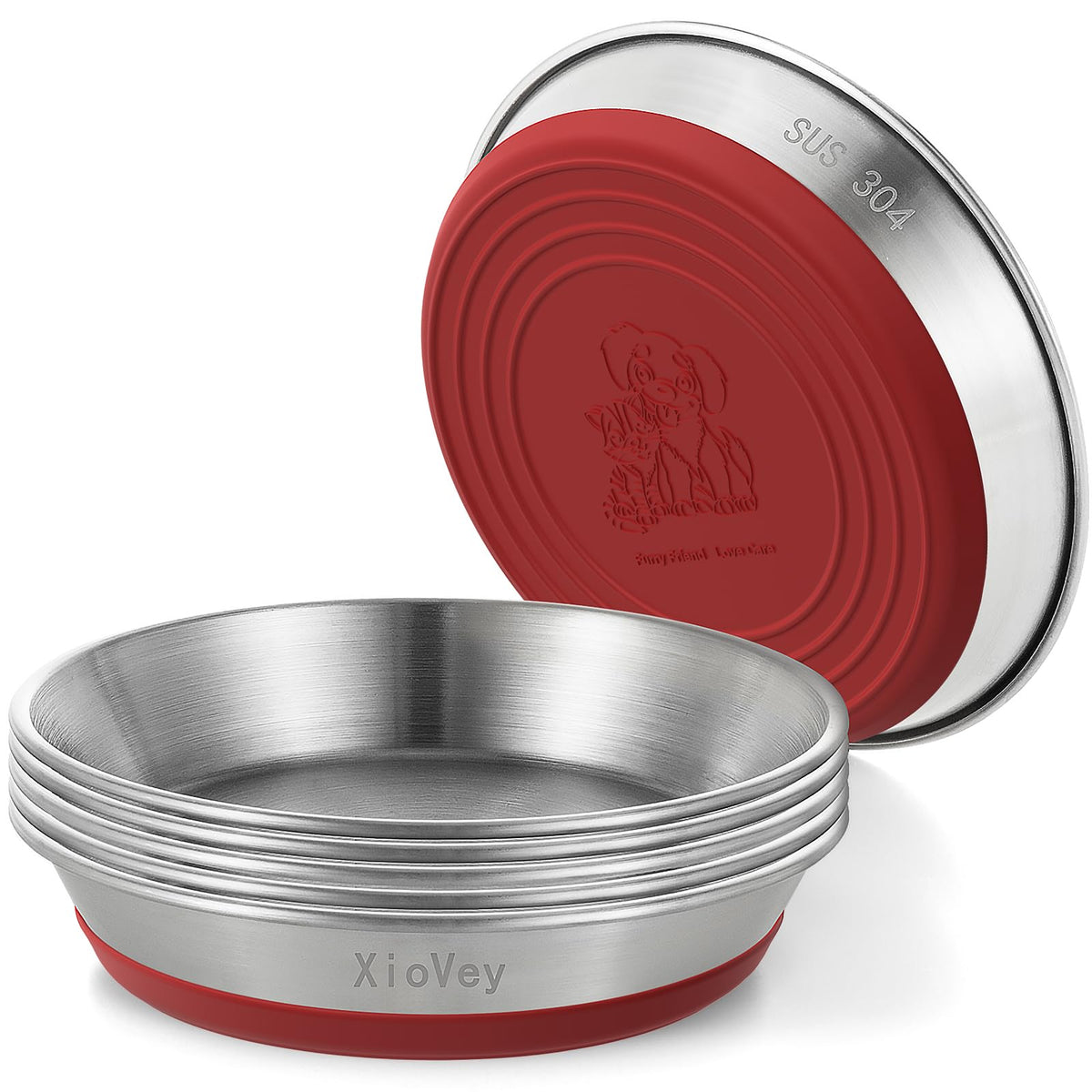 2 Pack Grey 304 Stainless Steel Shallow Whisker Fatigue Cat Bowls