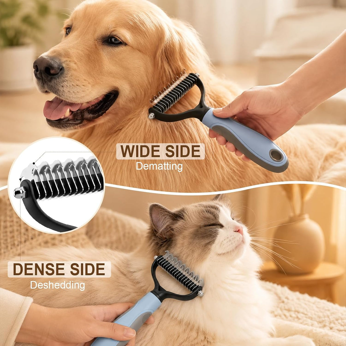 Pet Knotter for Dogs/Cats, Double Sided Pet Grooming Brush,Undercoat Rake Pets Brush for Long Hair Professional Deshedding Tool, Pets Hair Remover Shedding (Pink-L)