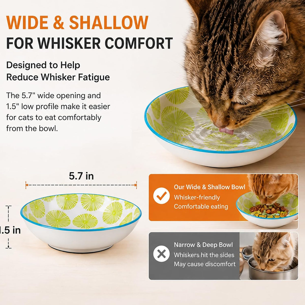Ceramic Cat Food Bowls, 6 Pack 5.7-in Non-Slip Cat Dishes for Food, Water