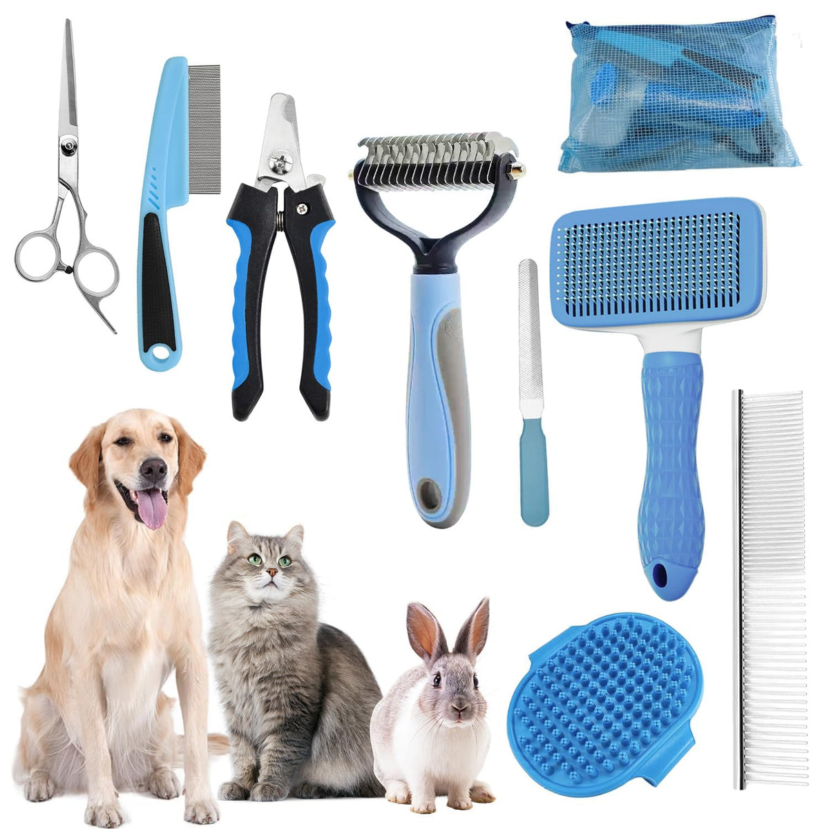 Dog Brush for Shedding,6 PCS in One Pet Slicker Hair Brush Kit Organizer Bag - Dog Cat Grooming Deshedding Undercoat Rake Brush Comb for All Small Large Dogs Cats Pink