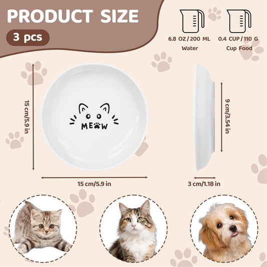 YINEYA 3 Pack Cat Food Bowls, Anti Whisker Fatigue Ceramic Cats Dishes Set