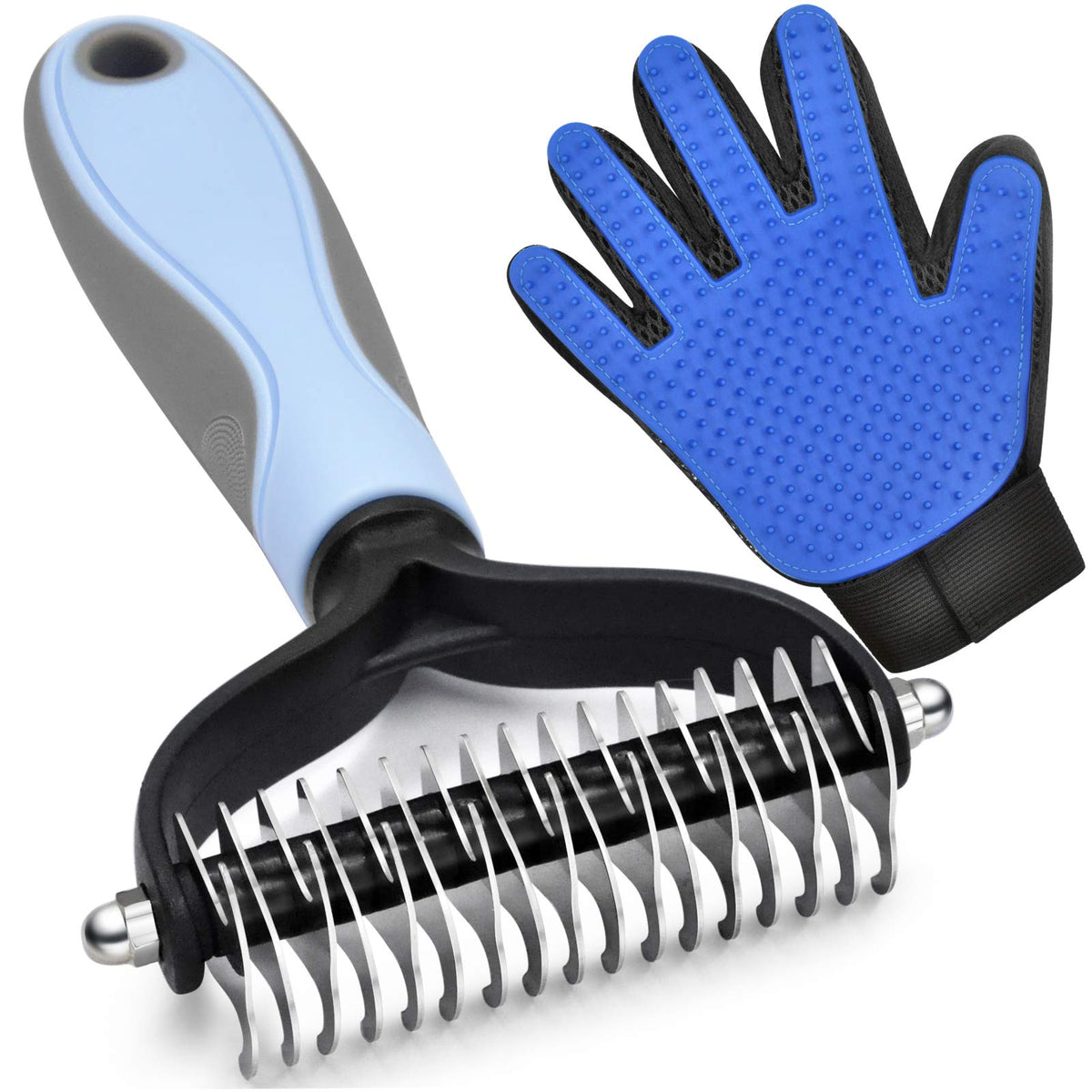 Deshedding Dog Brush - Undercoat Rake for Cats & Dogs - Double Sided Brush for Shedding and Dematting Comb Grooming Tool kit - Nail Clipper & Nail File