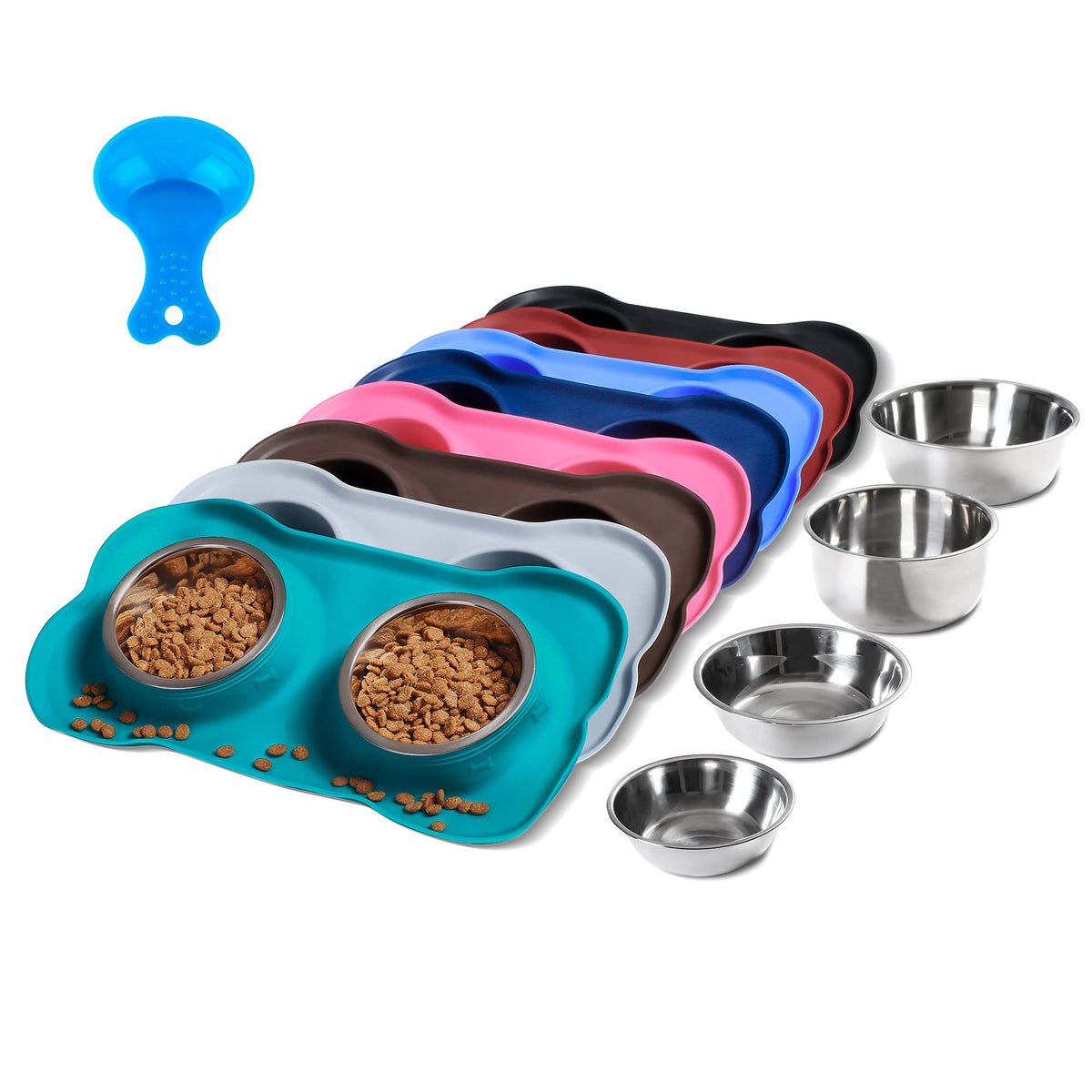 Hubulk Pet Dog Bowls 2 Stainless Steel Dog Bowl with No Spill Non-Skid Silicone Mat + Pet Food Scoop Water and Food Feeder Bowls for Feeding Small Medium Large Dogs Cats Puppies (S, Black)