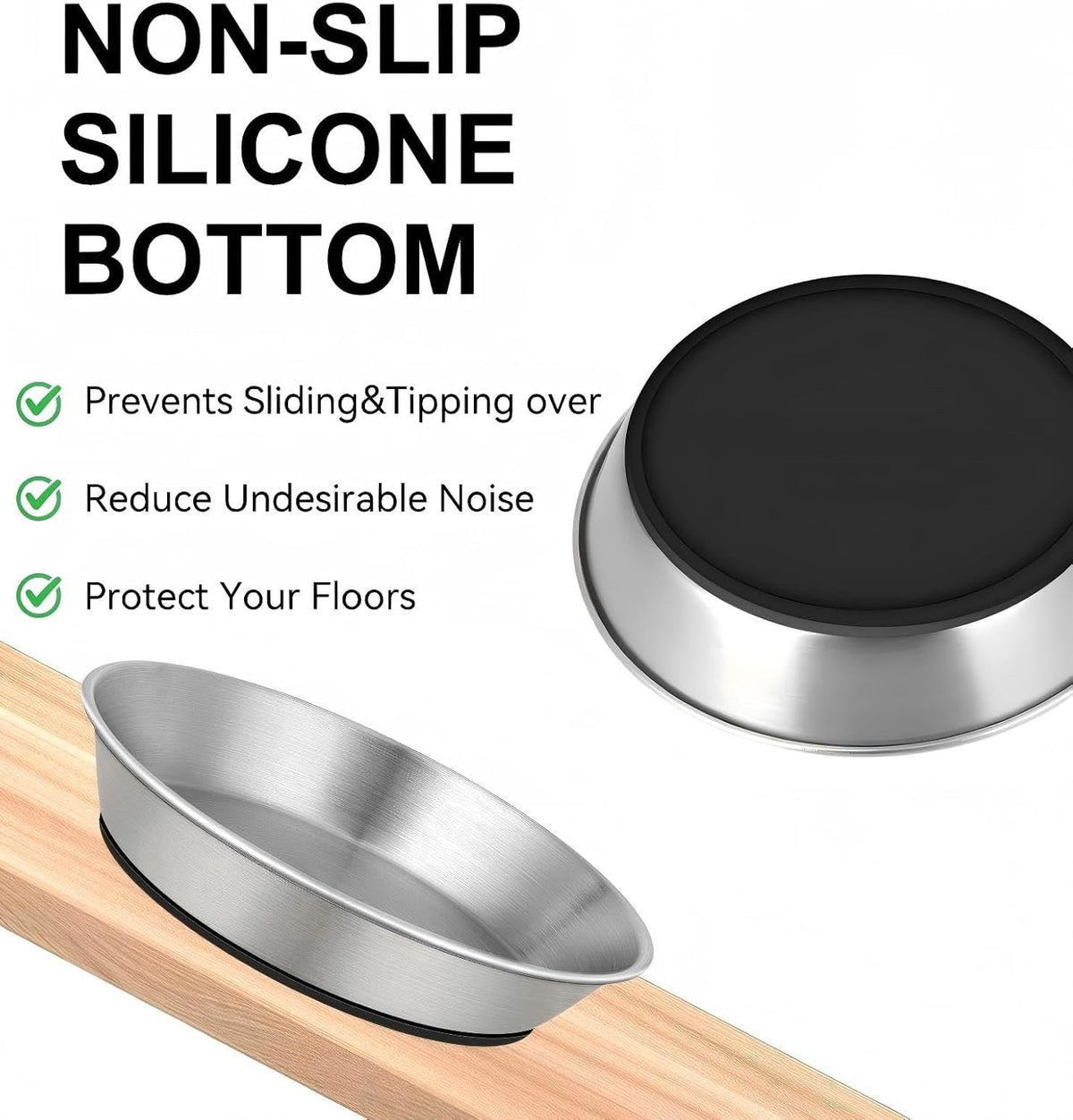 2 Pack 304 Stainless Steel 6" Shallow Wide Cat Bowls for Food and Water