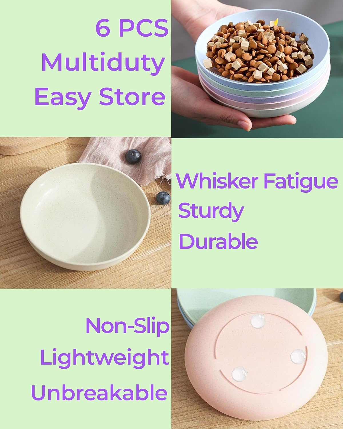 6 Set Cat Bowl BPA Free, Whisker Friendly Cat Food Bowl, Non-Slip, Plastic