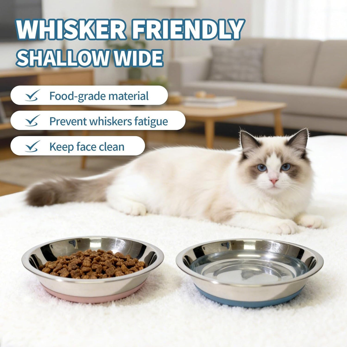 [8 Pack] Stainless Steel Cat Bowls, Cat Dishes Whisker Friendly with Non-Slip Silicone Bottom, Easy to Clean, 5.5" Shallow Wide Cat Food and Water Feeding Bowl for Indoor Outdoor Cats