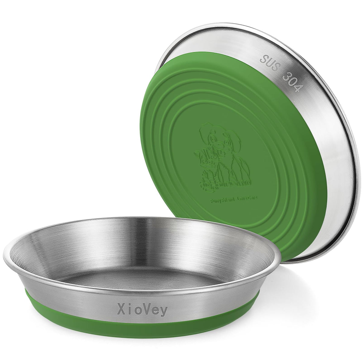 2 Pack Grey 304 Stainless Steel Shallow Whisker Fatigue Cat Bowls