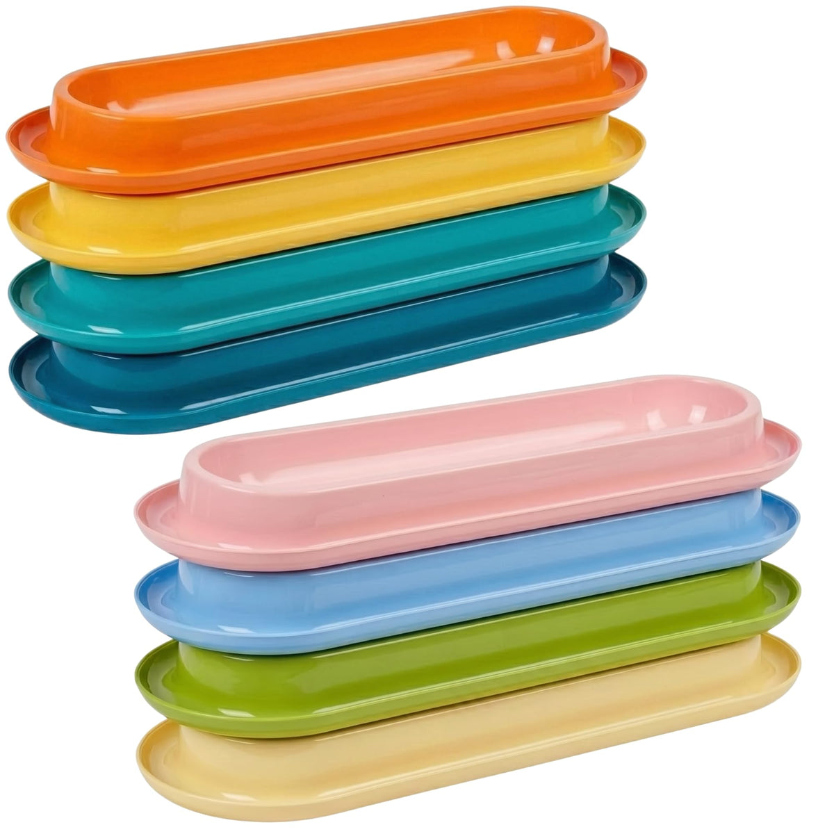 Multi-Cat Home 4-Pack, Long Pet Food Bowls, Large Capacity Non-Slip Easy Clean Dishes for Indoor & Outdoor Feeding (Pink, Yellow, Green，Blue,)