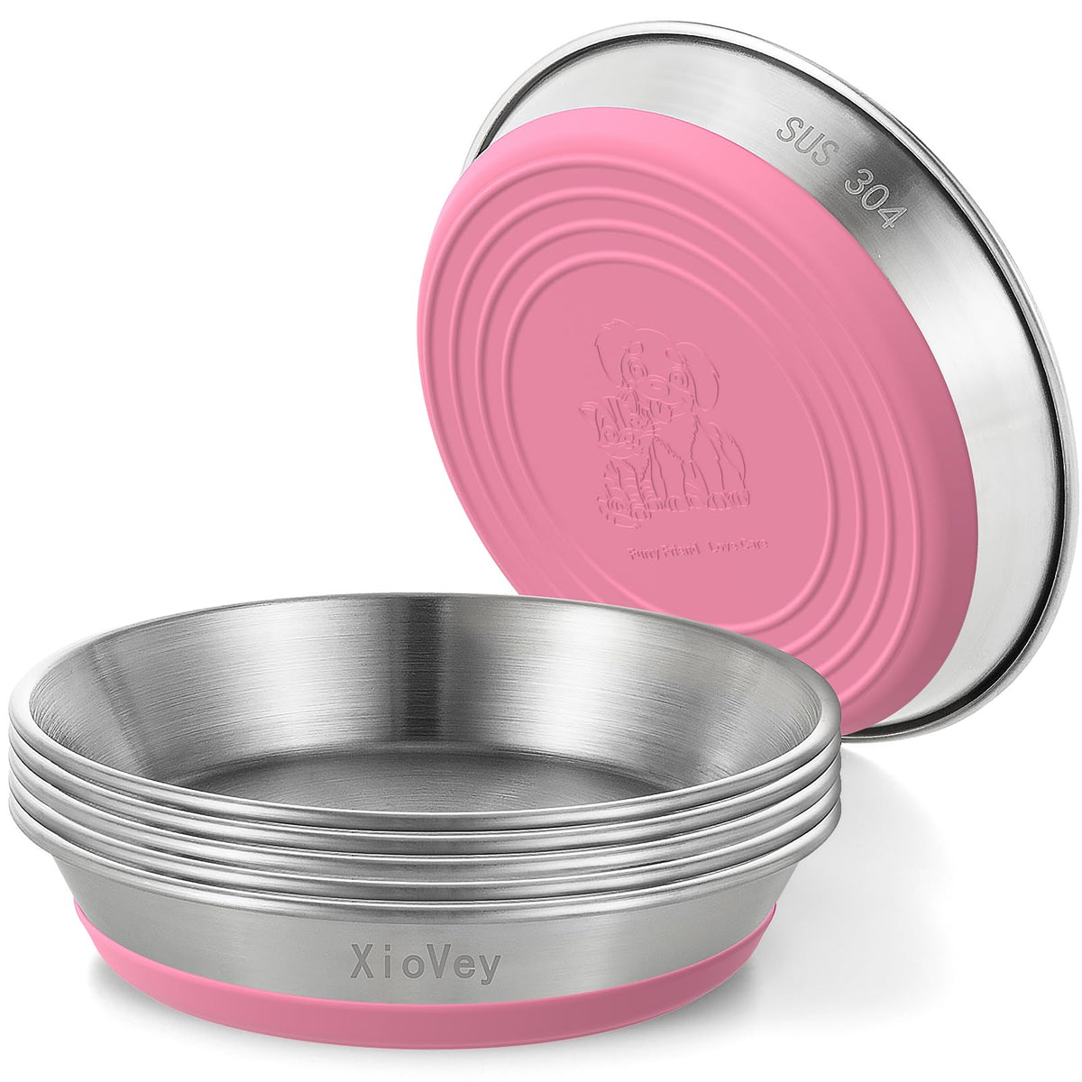 2 Pack Grey 304 Stainless Steel Shallow Whisker Fatigue Cat Bowls