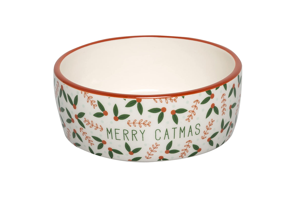 Pearhead Ceramic Cat Bowl, Holds 12 oz, Navy Blue “Paws Off” Design