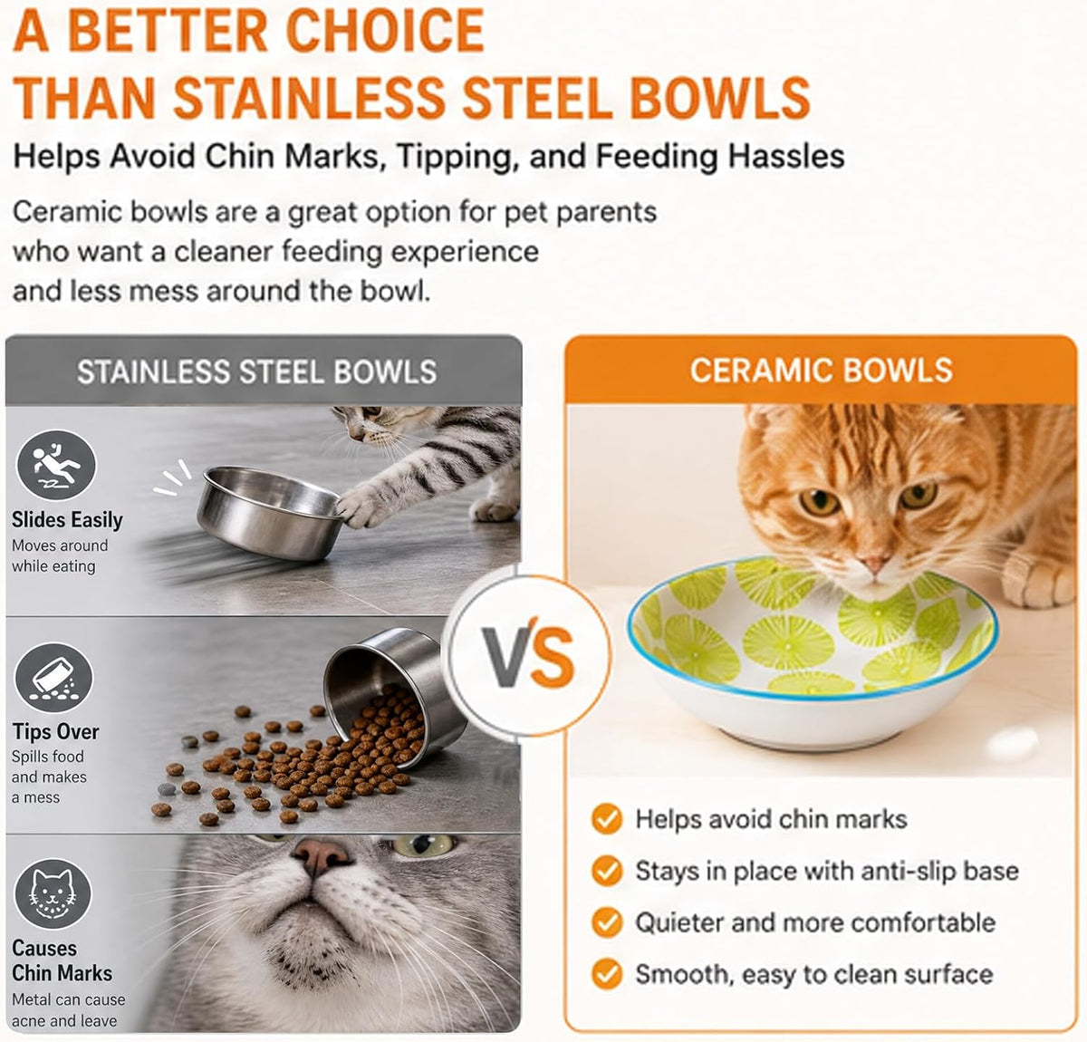 Ceramic Cat Food Bowls, 6 Pack 5.7-in Non-Slip Cat Dishes for Food, Water