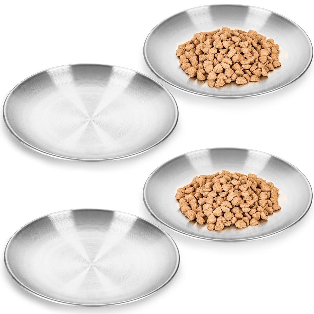 WROSWT 304 Stainless Steel Cat Plates for Wet Food, 6.7" Shallow/Wide Whisker Friendly Cats Food Bowls, Non-Slip Silicone Base,Easy to Clean Indoor Cat Feeding Dishes, 3 Pack