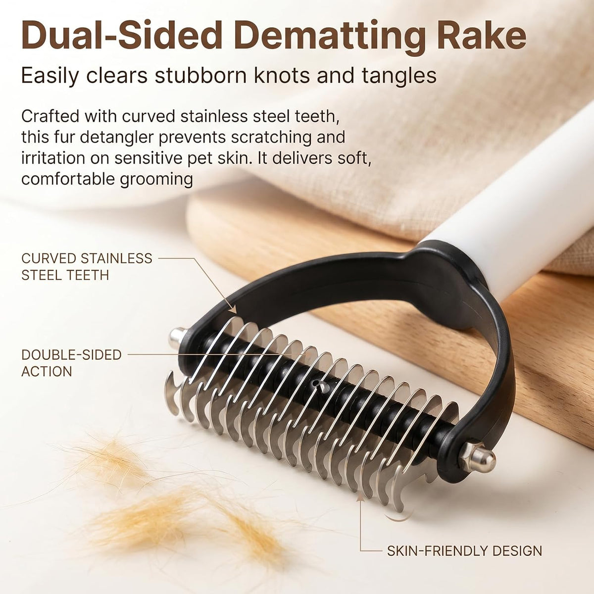 Double Sided Dematting Comb for Cats & Dogs, Deshedding Grooming Tool, Gentle Mat Remover Detangler for Long Thick Haired Pets, Shedding & Detangling Brush