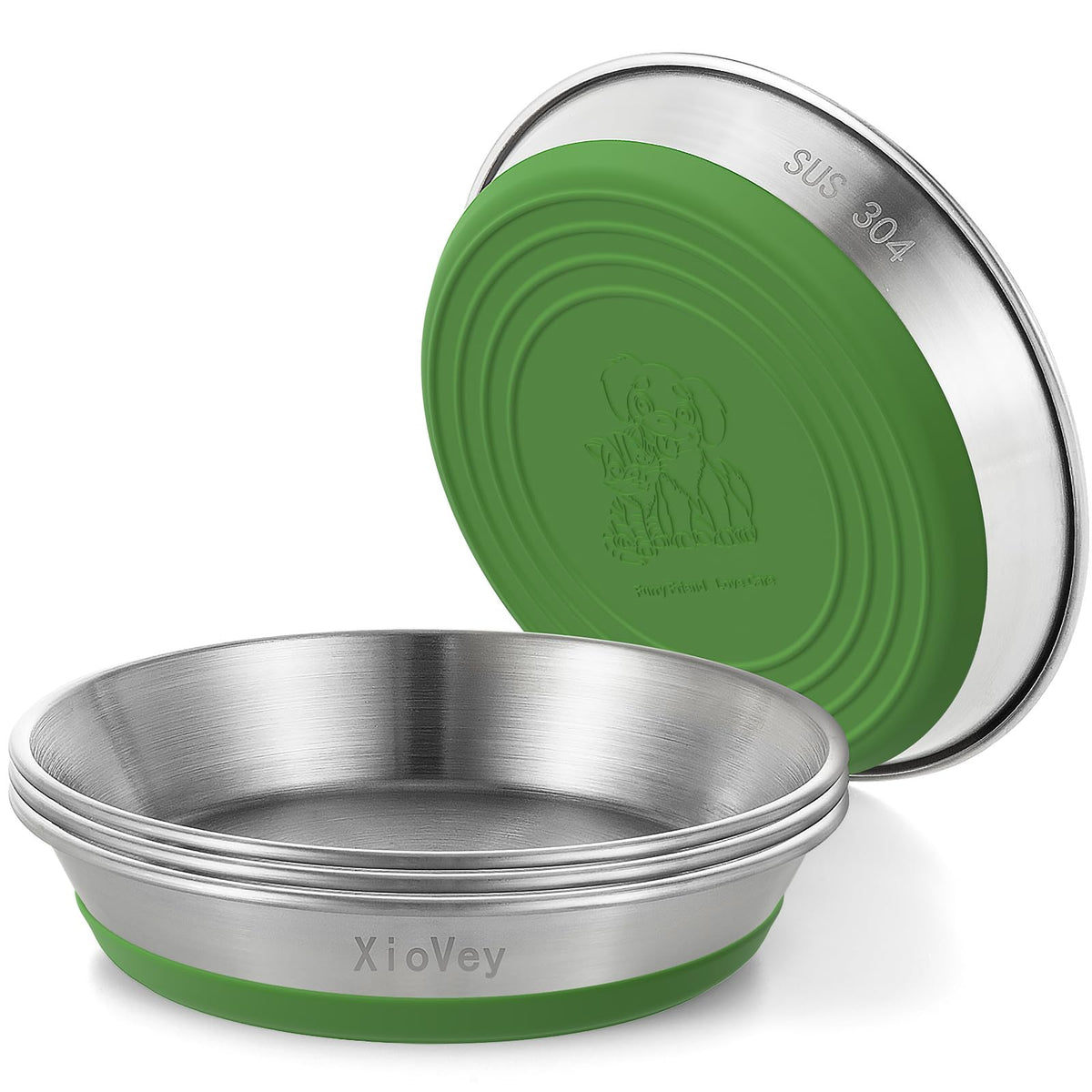 2 Pack Grey 304 Stainless Steel Shallow Whisker Fatigue Cat Bowls