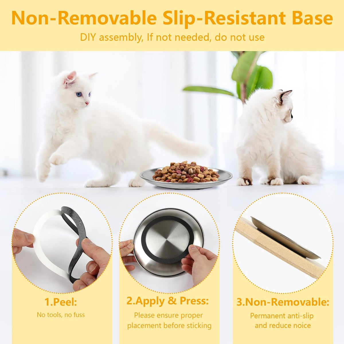3 PCS Stainless Steel Cat Food Bowl Dish, 6.7" Shallow Flat Wide Cat Plates