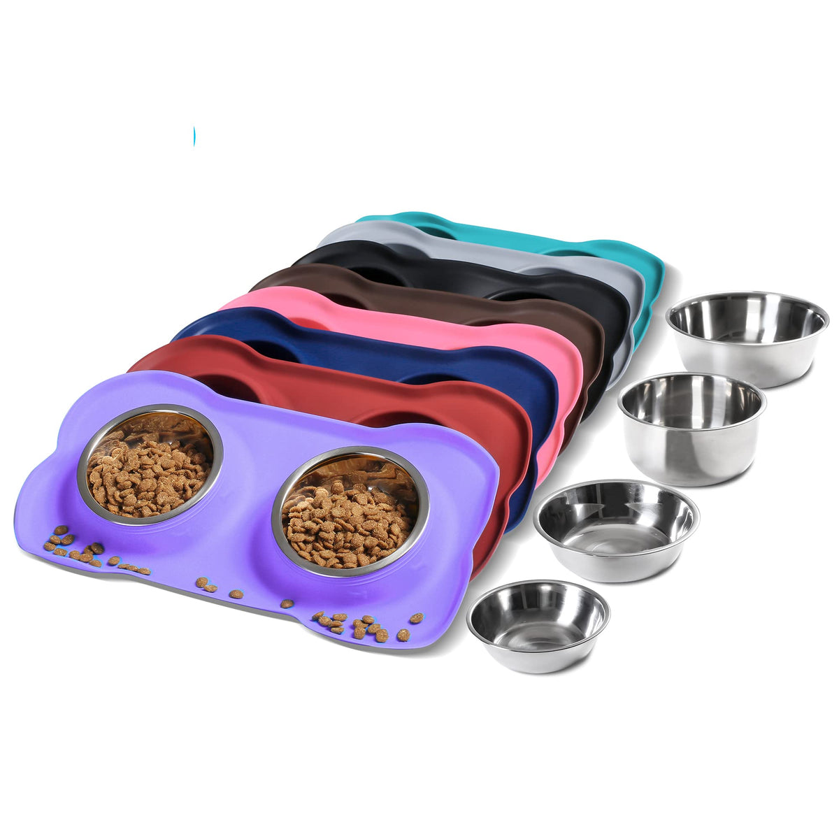 Hubulk Pet Dog Bowls 2 Stainless Steel Dog Bowl with No Spill Non-Skid Silicone Mat + Pet Food Scoop Water and Food Feeder Bowls for Feeding Small Medium Large Dogs Cats Puppies (S, Black)