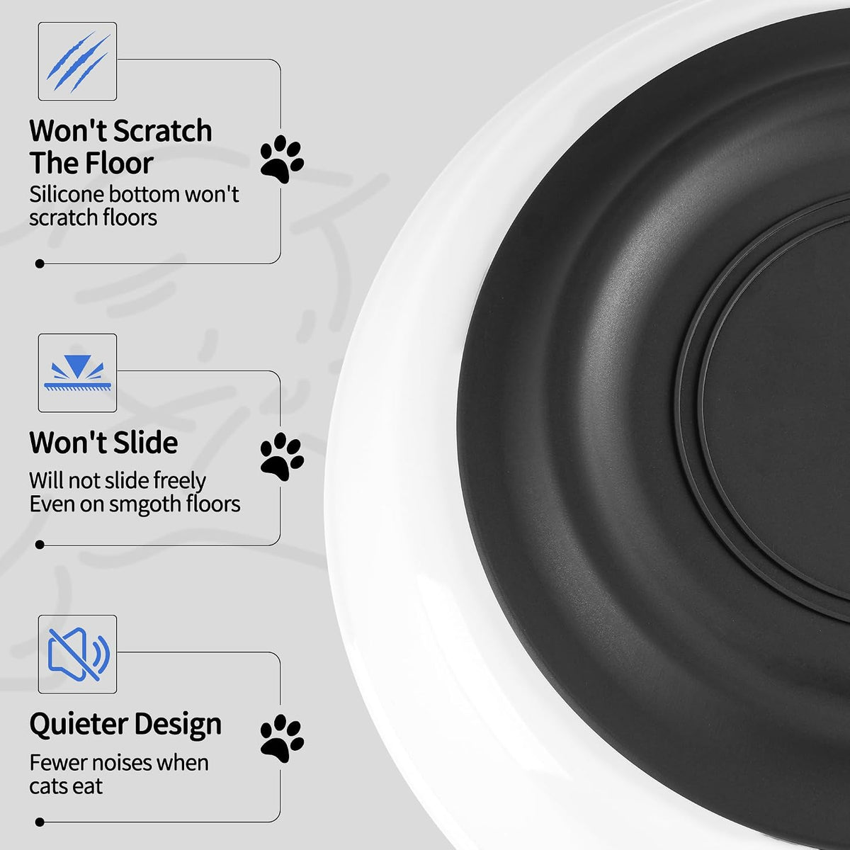 Cat Food Bowls, Whisker Friendly Ceramic Cats Bowls with Nonslip Silicone Base, Pack of 3 Quiet Dishes and Plates for Feeding Indoor Cats, Kittens and Small Dogs(Fishbone,Deeper)
