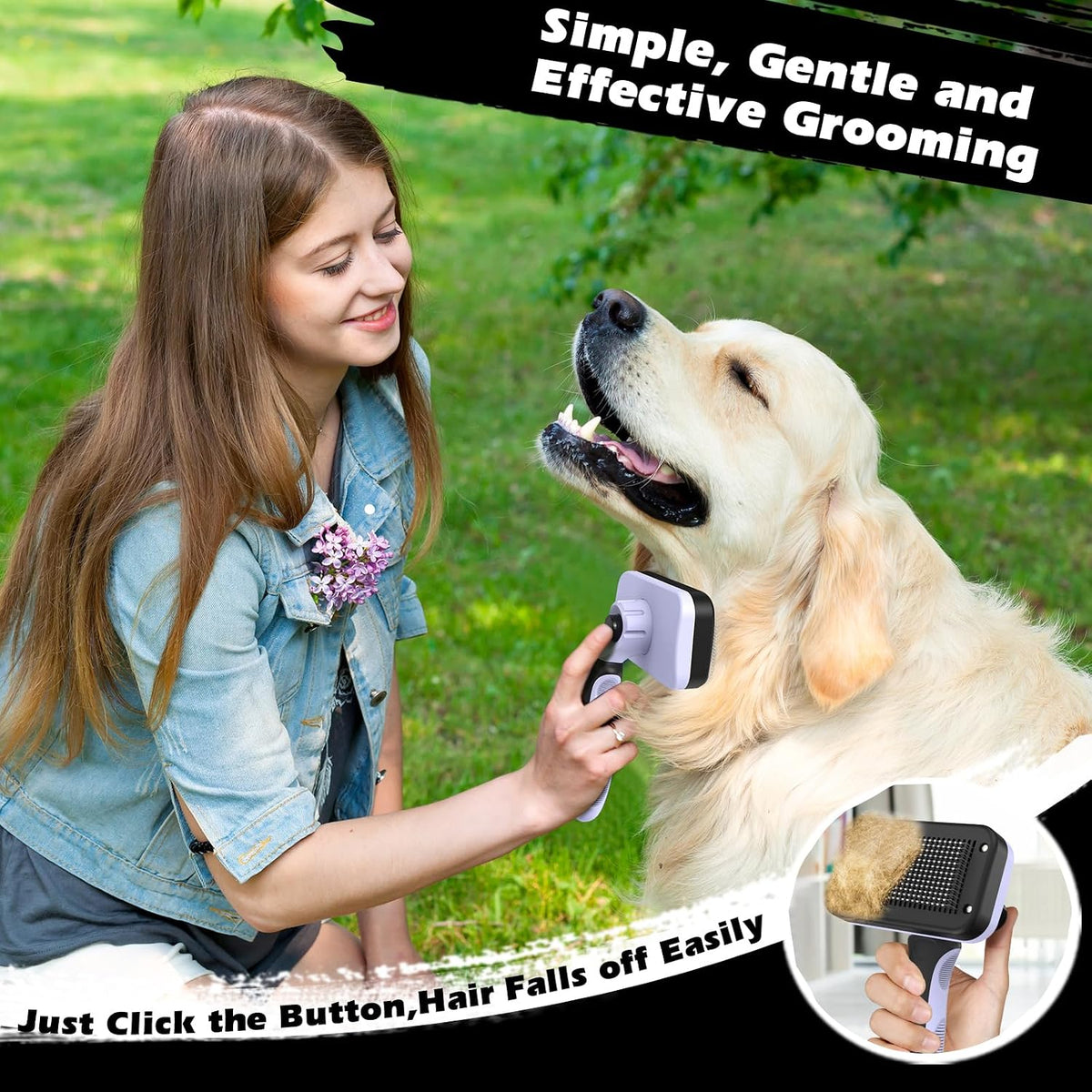 Professional 3PCS Self Cleaning Slicker Brush & Pet Grooming Rake & Flea Comb for Dogs,Cats and Horses | Double-Sided Dematting Comb & Skin Friendly Deshedding Grooming Tool (Light Purple)