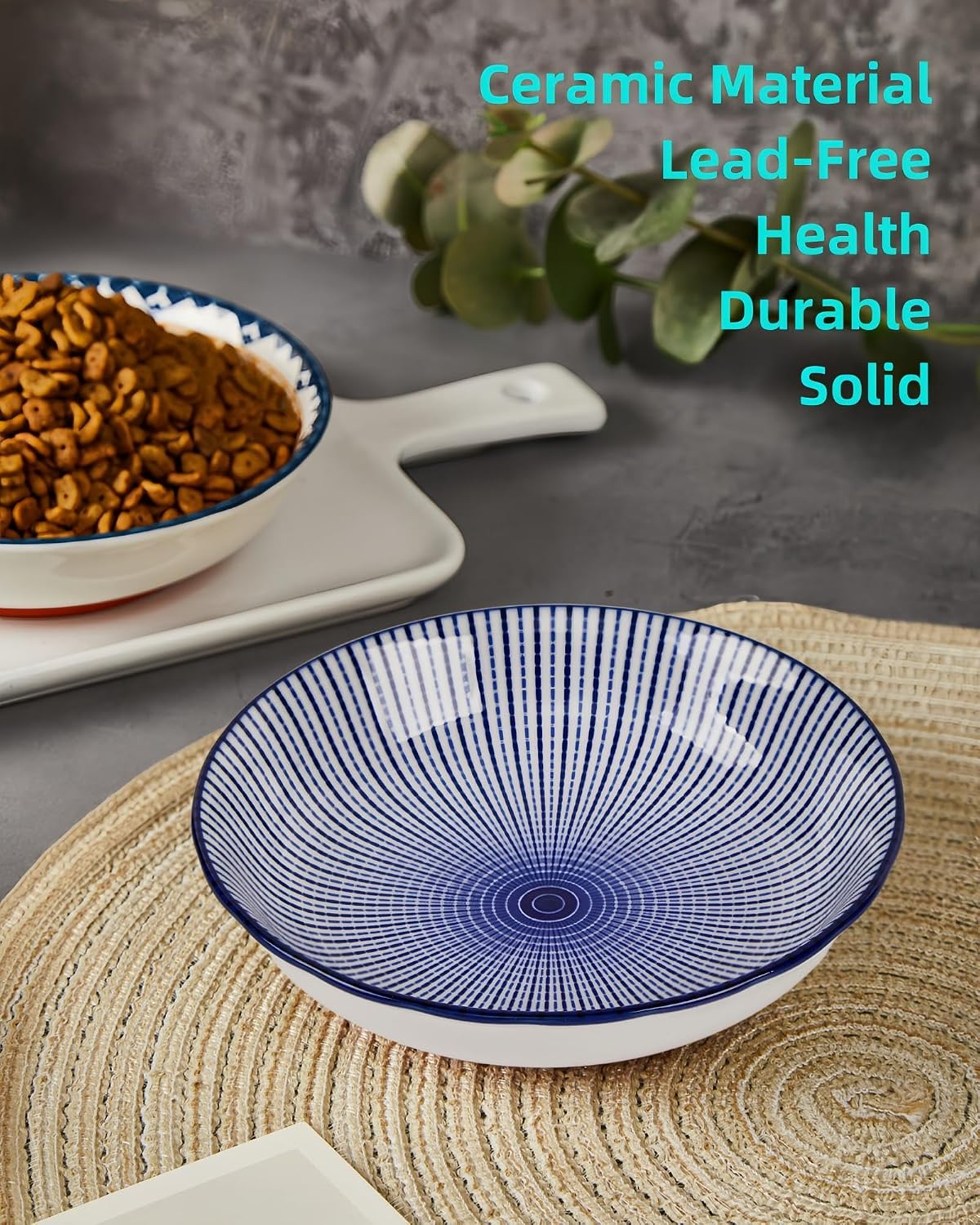 Whisker Fatigue Cat Bowl, Ceramic Cat Food Bowl Non-Slip, 3-Pack, 8oz, Boho