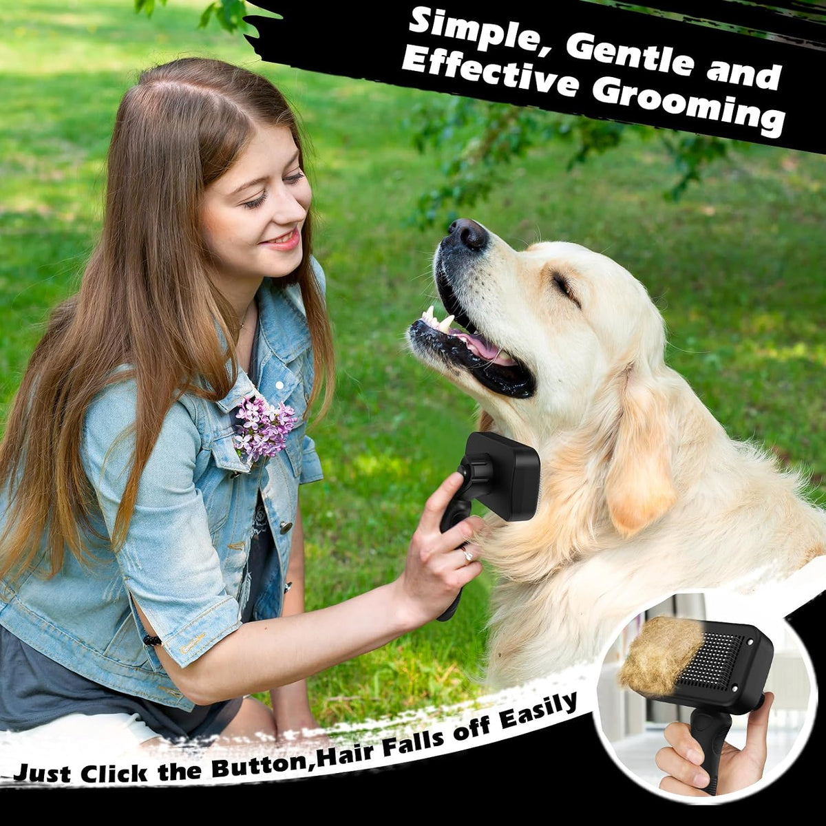 Professional 3PCS Self Cleaning Slicker Brush & Pet Grooming Rake & Flea Comb for Dogs,Cats and Horses | Double-Sided Dematting Comb & Skin Friendly Deshedding Grooming Tool | Pet Supplies (Black)