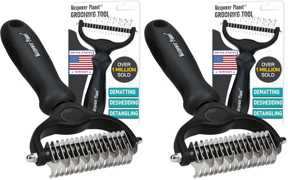 Maxpower Planet Hair Brush - Double Sided Shedding, Dematting Undercoat Rake for Dogs and Cats, Extra Wide Dog Grooming Brush, Reduce Shedding by 95%, Black