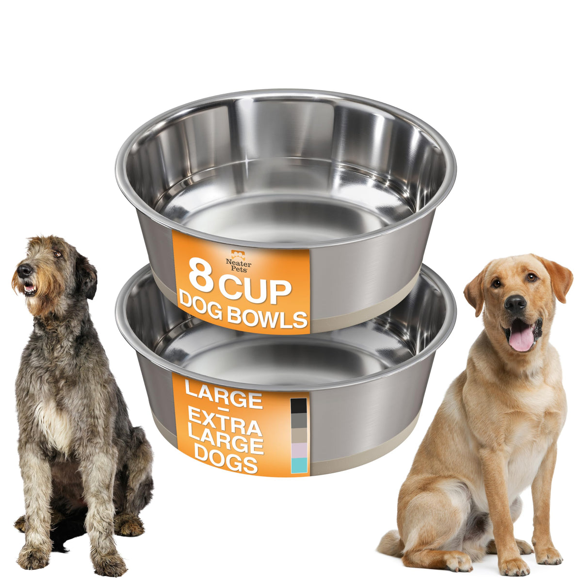 Neater Pet Brands Stainless Steel Dog Bowls with Non-Slip Rubber Bottom – 2 Cup (16 oz), Black - Set of 2 Heavy Duty Metal Dog Bowls, Dishwasher Safe, Food or Water Bowl, Ideal for Small Dogs & Cats