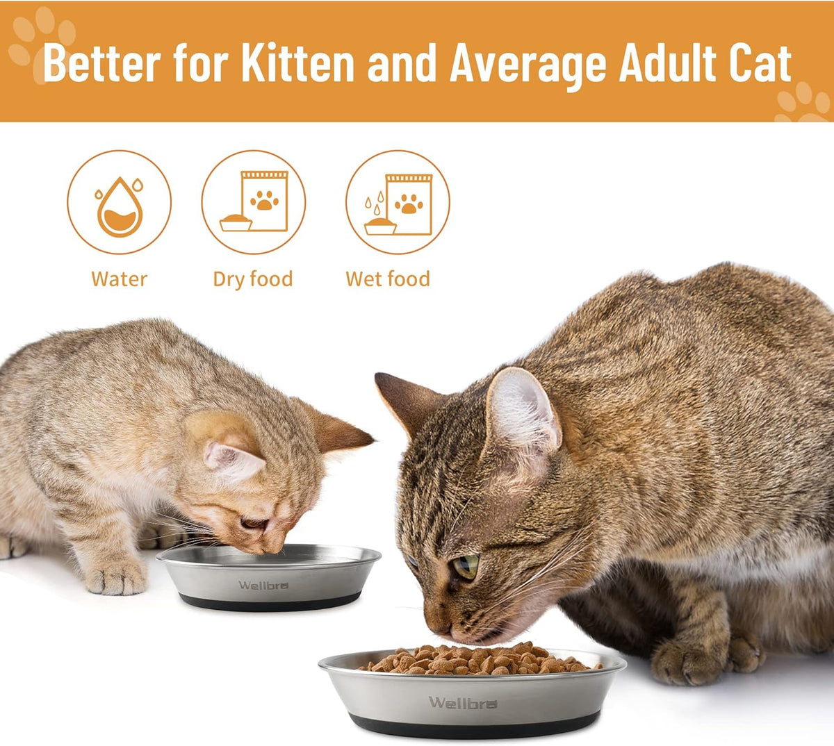 Cat Bowls, 304 Stainless Steel Non-Slip Wide Shallow, 4 Pack