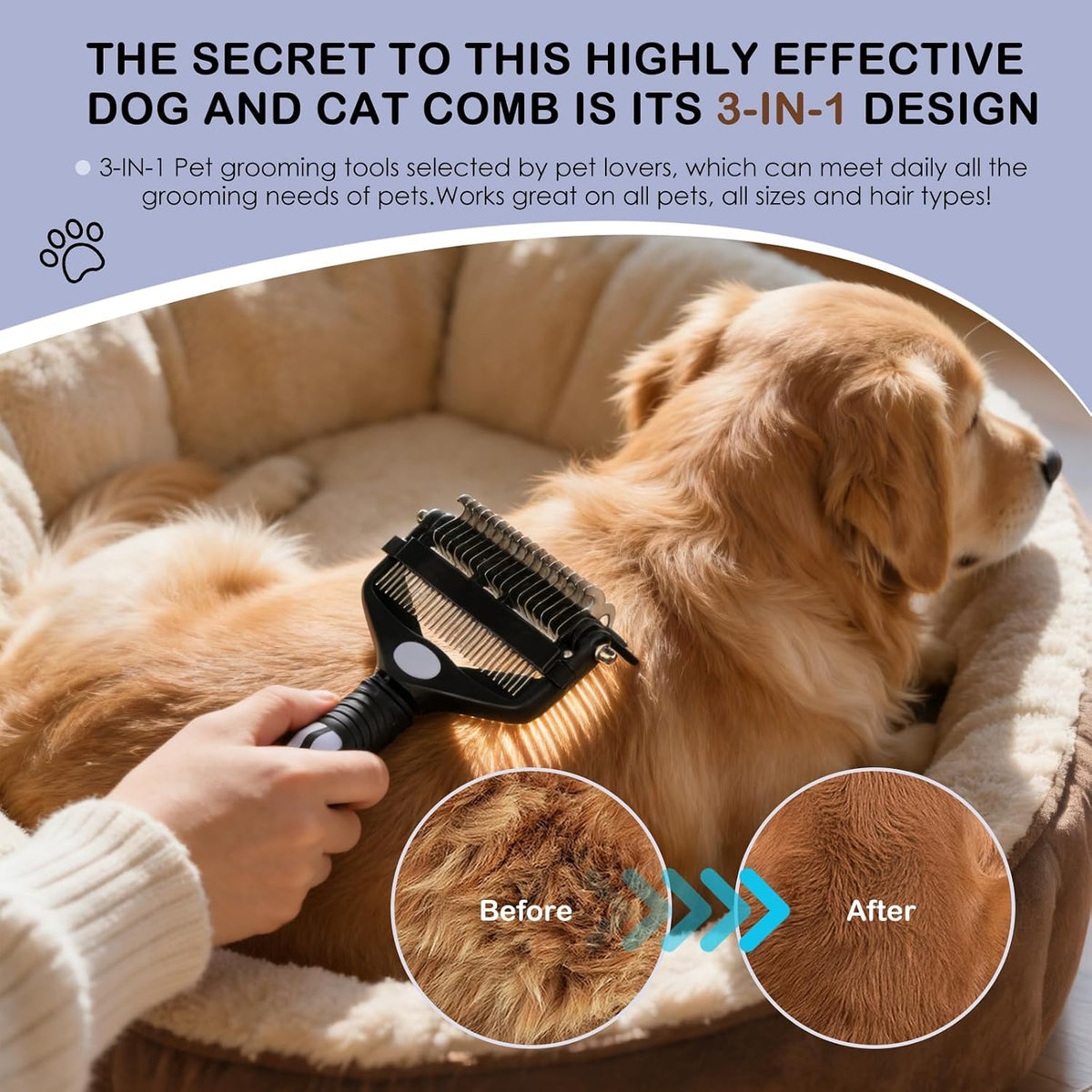 3-IN-1 Pet Deshedding and Grooming Brush Tool