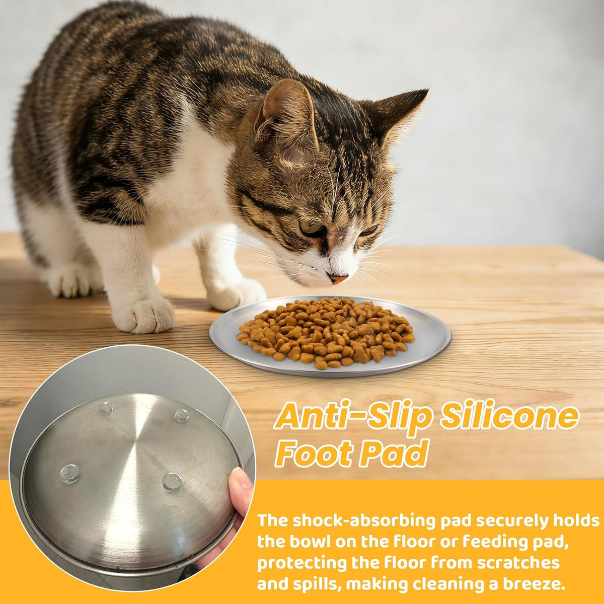 6-Pack Stainless Steel Cat Bowls, 5.5" Whisker Friendly Shallow Plates with Non-Slip Silicone Pads, Food Grade Metal Dishes for Fatigue Relief, Dishwasher Safe for Cats, Kittens