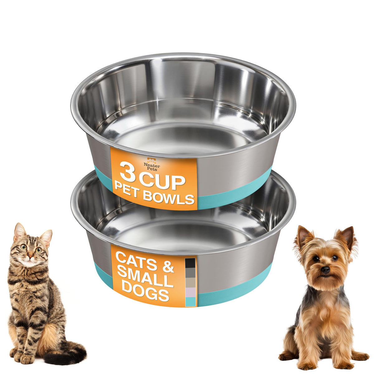 Neater Pet Brands Stainless Steel Dog Bowls with Non-Slip Rubber Bottom – 2 Cup (16 oz), Black - Set of 2 Heavy Duty Metal Dog Bowls, Dishwasher Safe, Food or Water Bowl, Ideal for Small Dogs & Cats