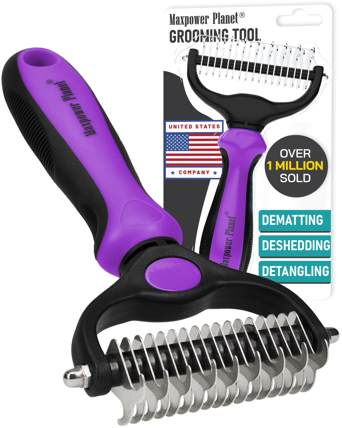 Maxpower Planet Dog Grooming Rake, Deshedding Undercoat Brush, Dogs & Cats