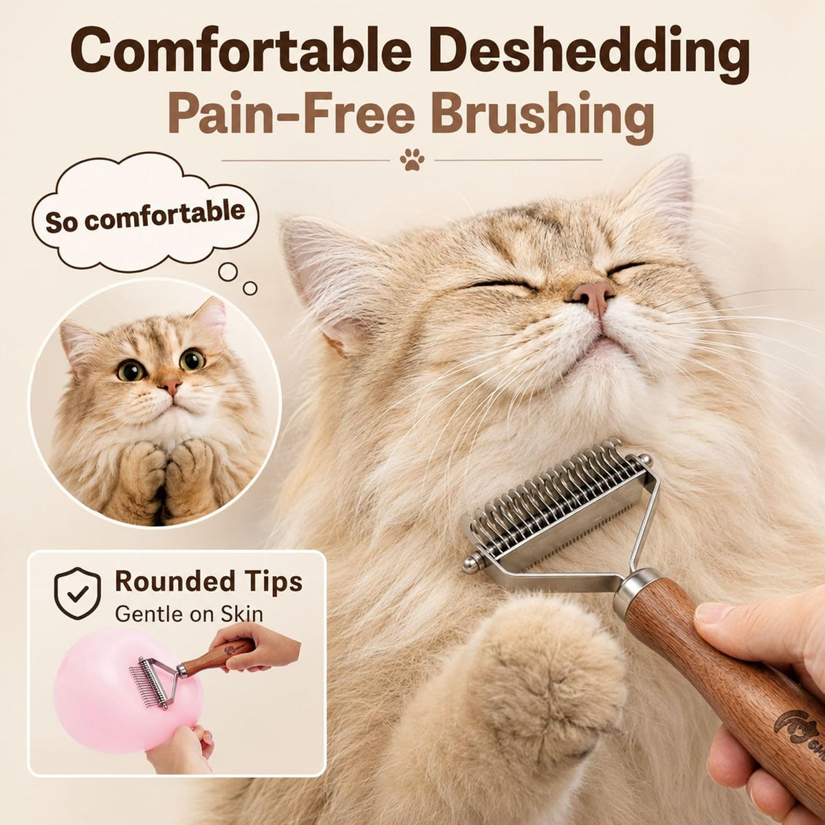 Cat Brush for Long Haired Cats, 2-in-1 Dematting & Deshedding Comb