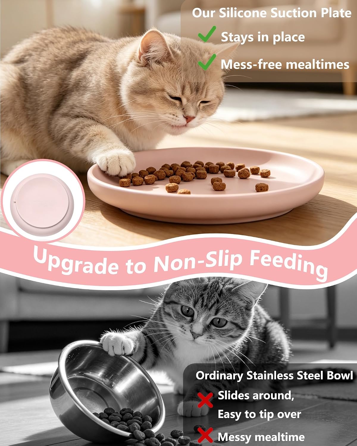 Cat Dog Bowl with Suction, 7.1" Shallow Wide Pet Bowl, 1 Pcs