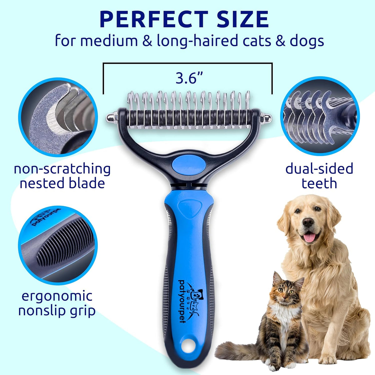 Pat Your Pet Deshedding Brush & Metal Comb Grooming Combo