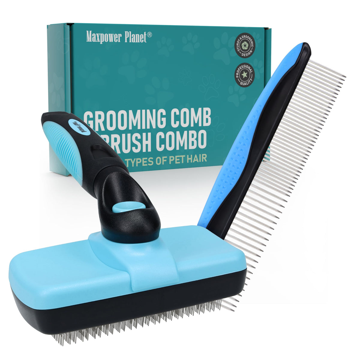 Maxpower Planet Pet Grooming Brush - Double Sided, Extra Wide for Dogs and Cats - Dematting Undercoat Rake, Reduces Shedding by 95%, Purple