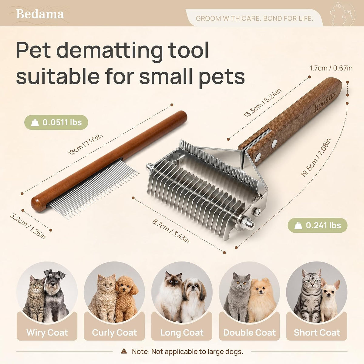 2-in-1 Deshedding & Dematting Cat Brush for Long Haired Cats