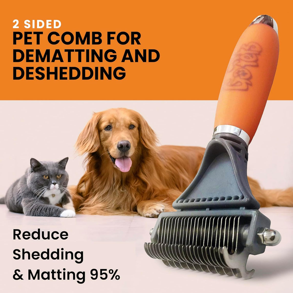 GoPets 2-in-1 Deshedding & Dematting Comb & Grooming Brush for Dogs & Cats
