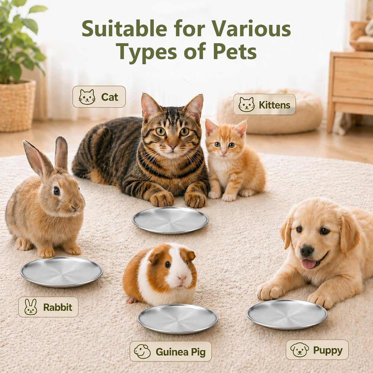 ChefBee 4PCS 6.7" Stainless Steel Shallow Cat Bowls, Whisker Friendly