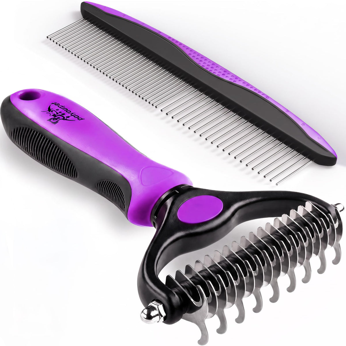 Pat Your Pet Deshedding Brush & Metal Comb Grooming Combo