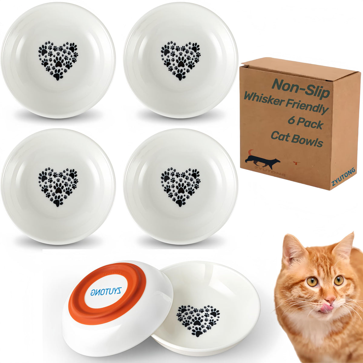 Ceramic Cat Bowl Whisker Friendly, Non-Slip Cat Food Bowls 3-Pack