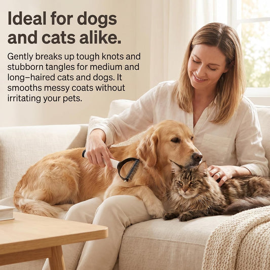 Double Sided Dematting Comb for Cats & Dogs, Deshedding Grooming Tool, Gentle Mat Remover Detangler for Long Thick Haired Pets, Shedding & Detangling Brush