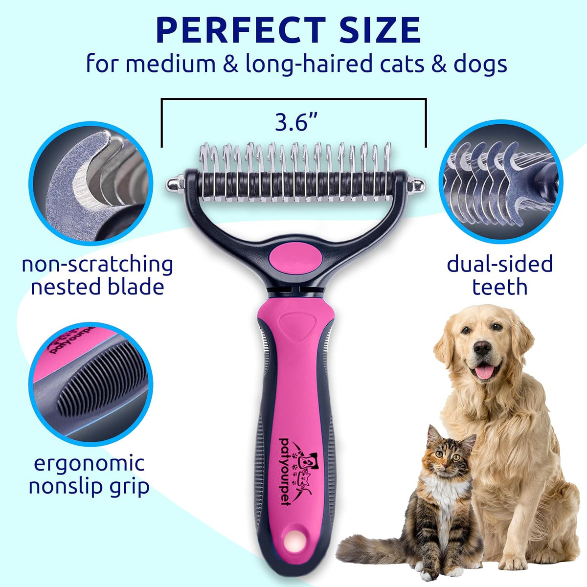 Pat Your Pet Deshedding Brush & Metal Comb Grooming Combo for Cats & Dogs