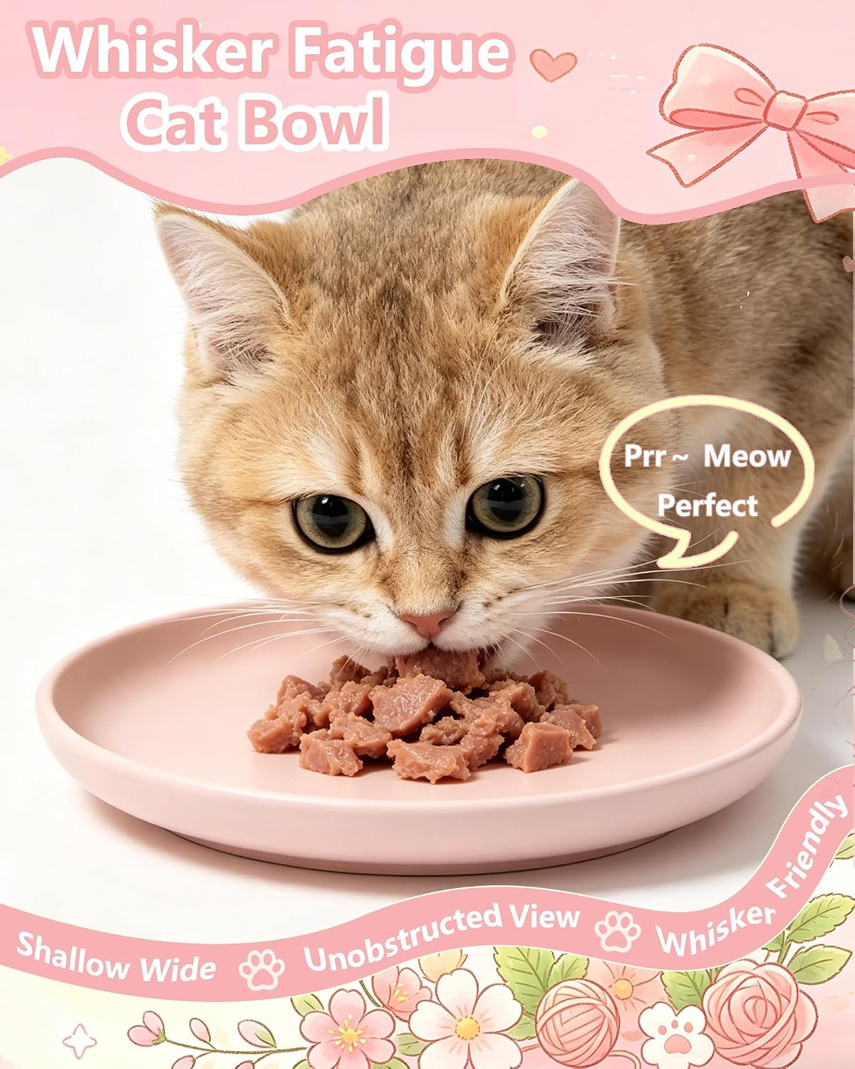 Cat Dog Bowl with Suction, 7.1" Shallow Wide Pet Bowl, 1 Pcs